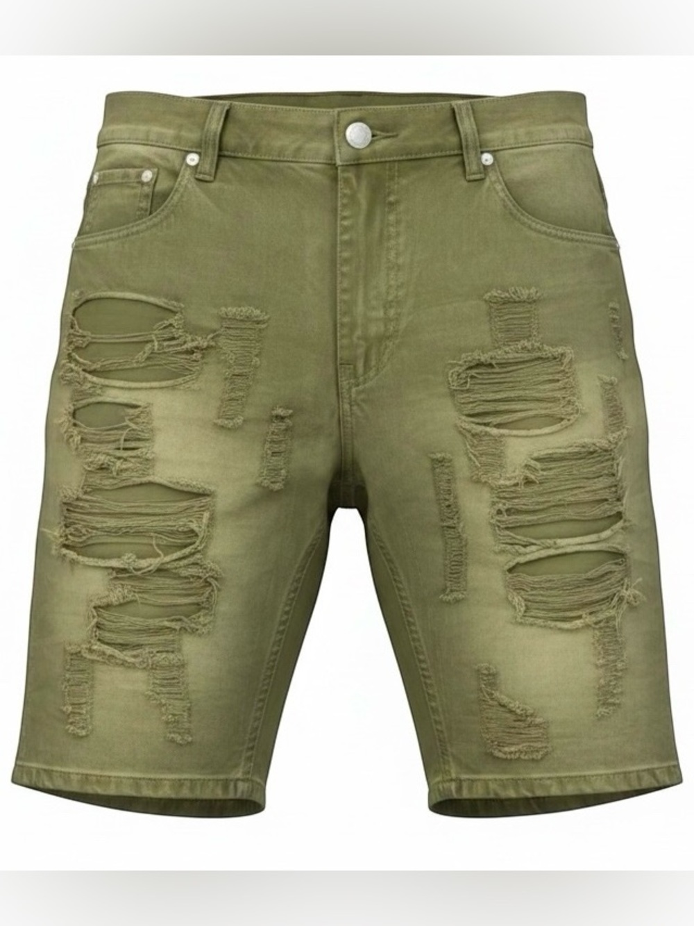 Men's Distressed Olive Green Jean Shorts-Heritage America 1776 size 36-New